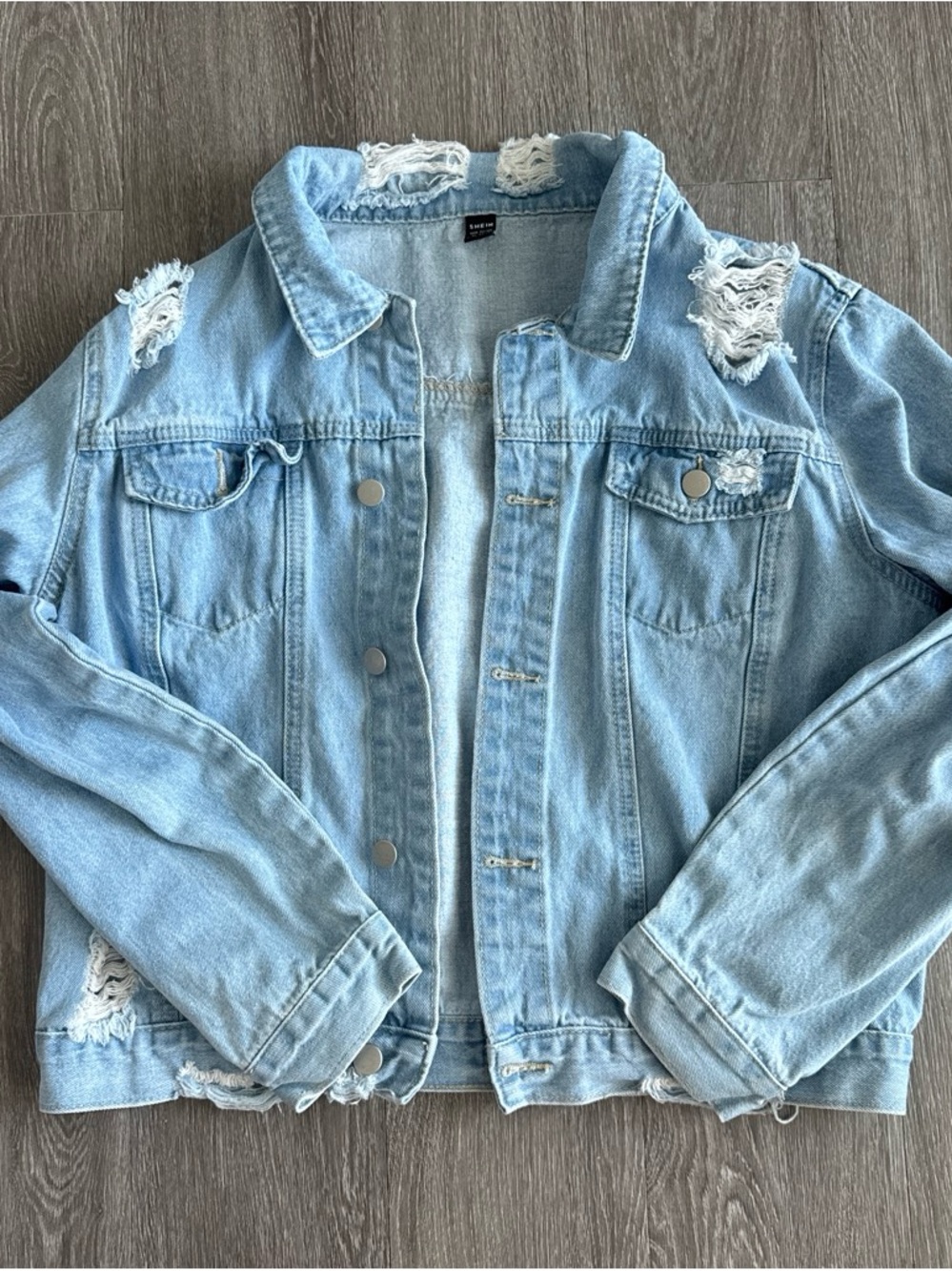 SHEIN Light Blue Distressed Denim Jacket